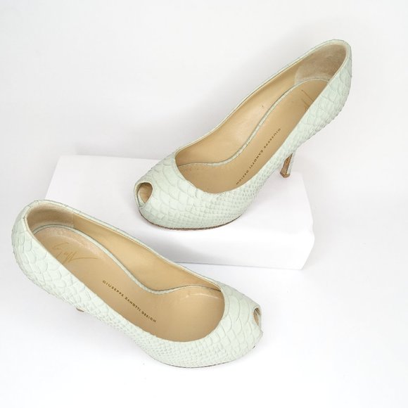 Giuseppe Zanotti  Leather Snakeskin Peep Toe Pumps - Picture 3 of 14
